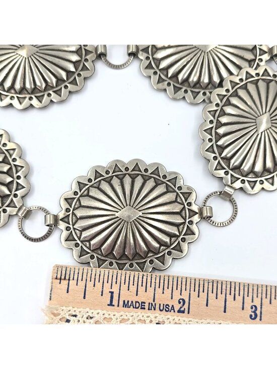 Vtg Southwestern Nickel Silver Concho Belt Sunburst 38\